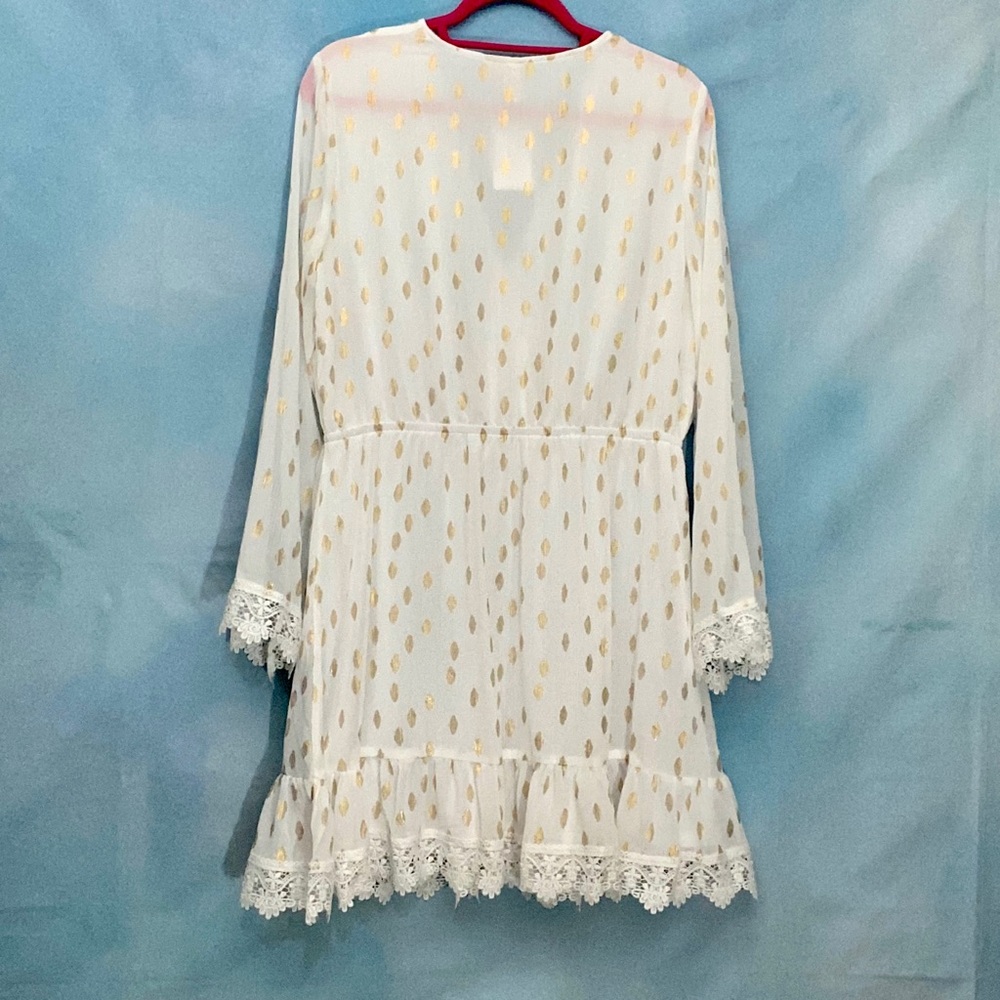 White & Gold Lace-trimmed Chiffon Dress - Picture 2 of 2